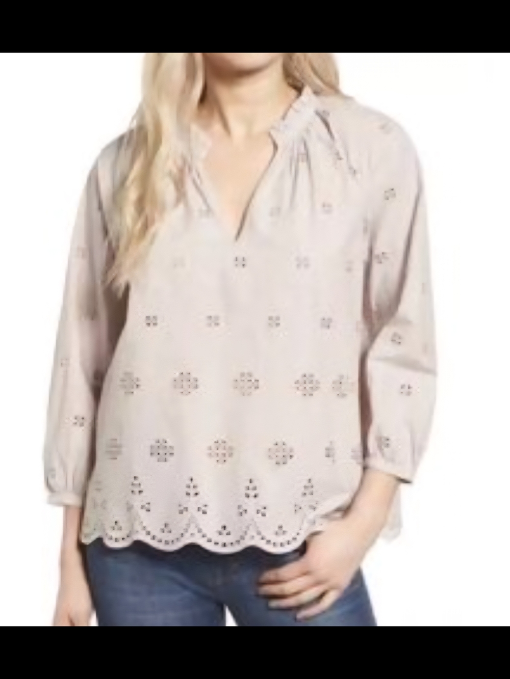 Madewell Beige Eyelet Peasant Blouse